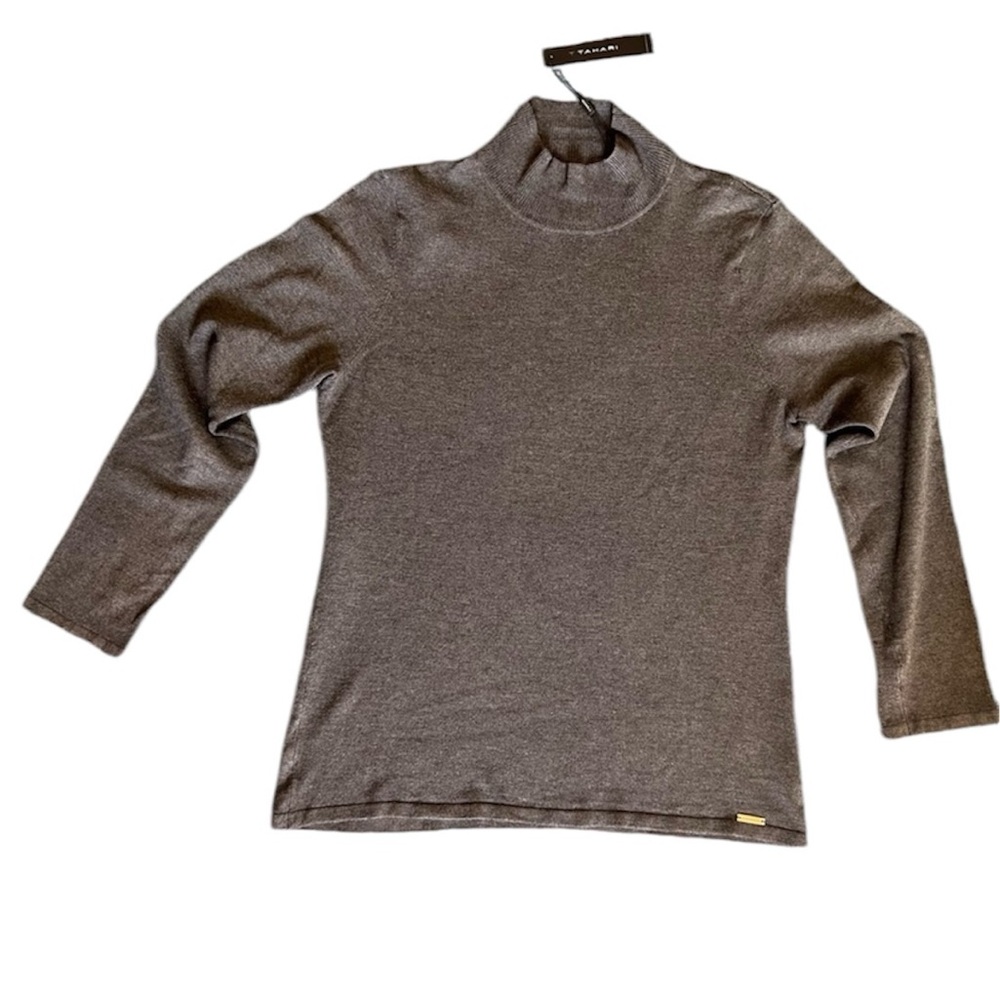 T Tahari Mockneck Sweater, Heather Graphite Gray, Large - Picture 8 of 15